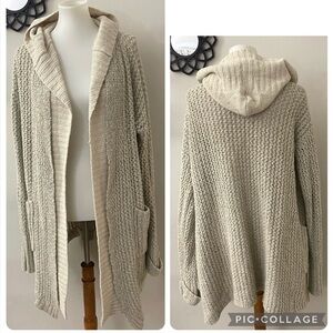Anthropologie Sleeping on Snow wool blend open knit hooded cardigan boho chic